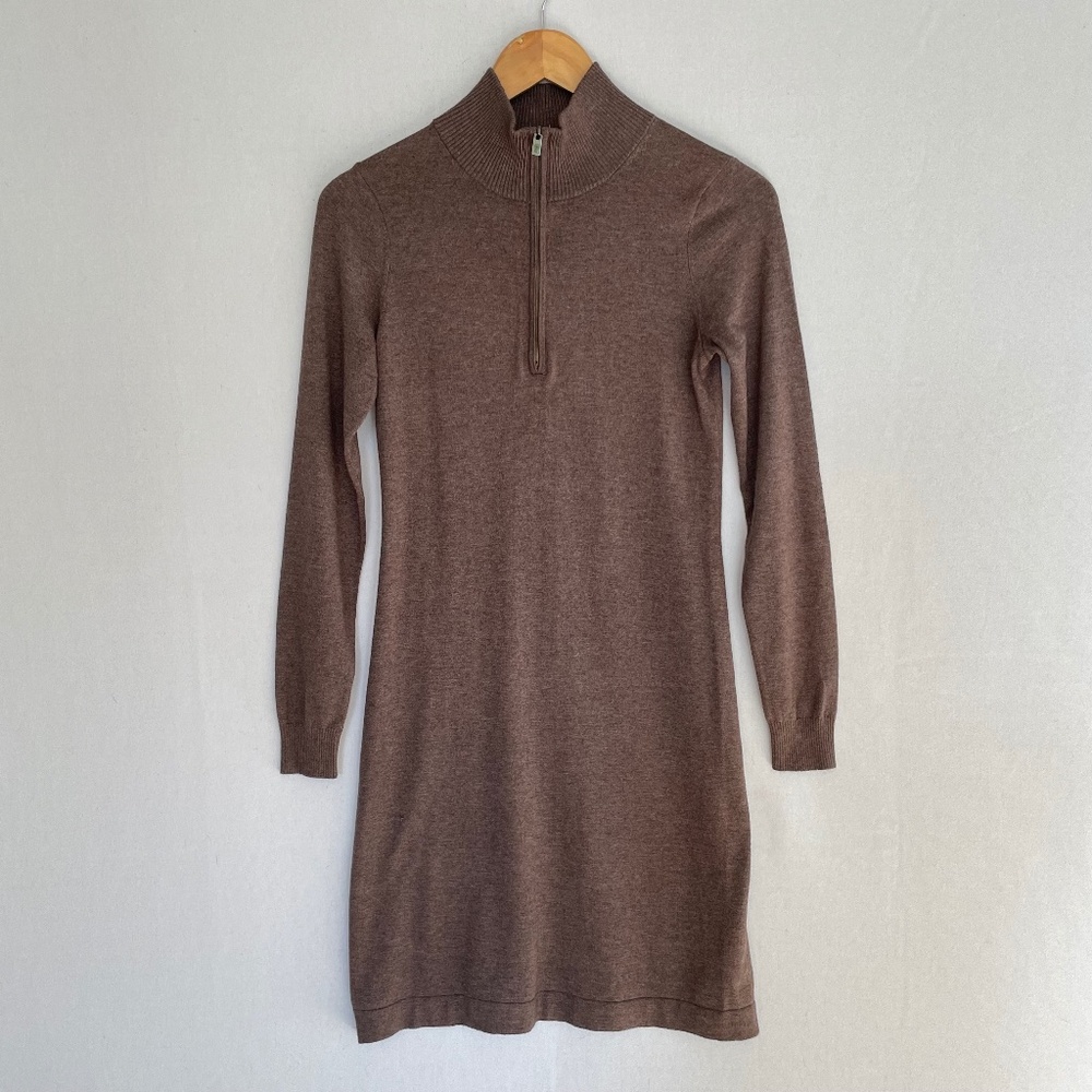 TOMMY BAHAMA Women’s XS Brown 1/4 Zip Mock Neck Long Sleeve Sweater Dress